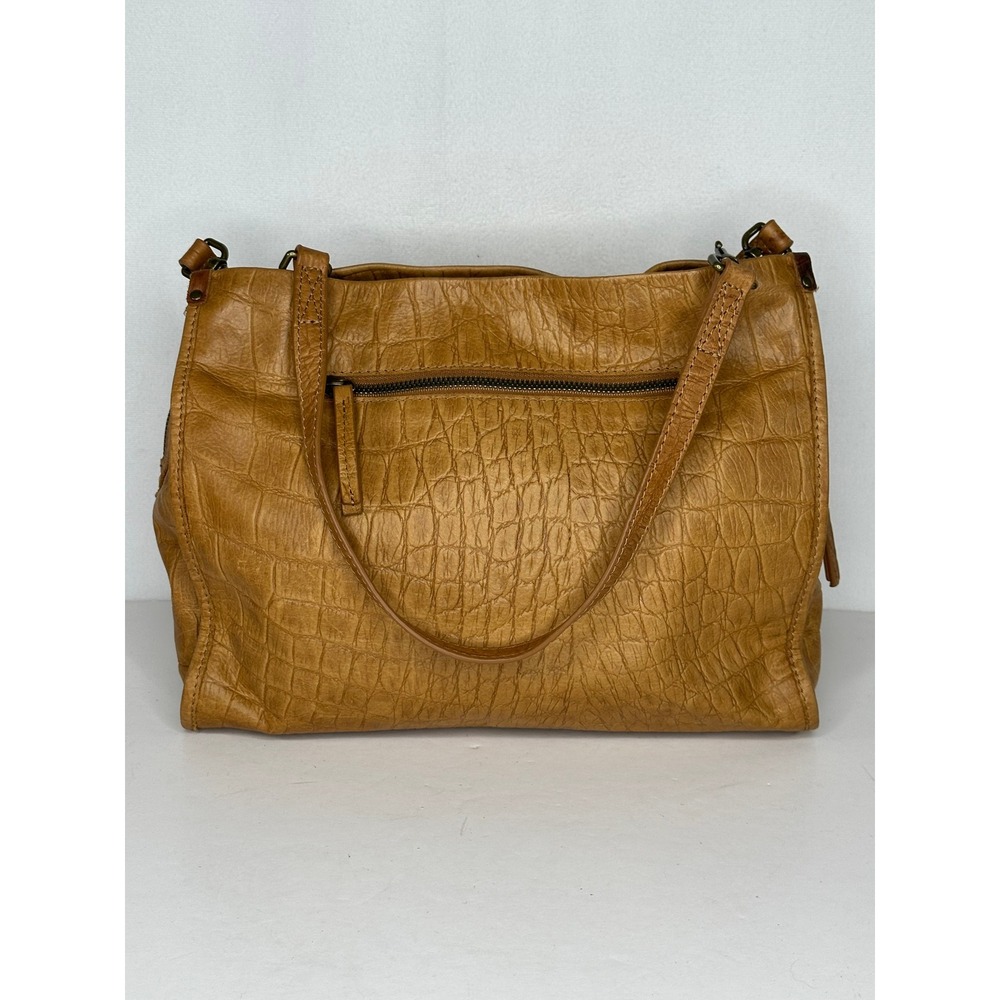 American Leather Co Honey Croc Embossed Leather Satchel Triple Entry Bag